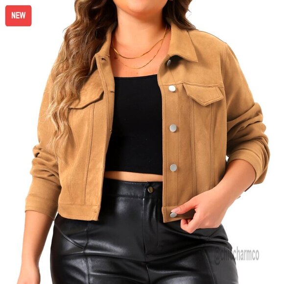 Jackets & Blazers - Plus Size Suede Moto Biker Jacket Cropped Faux Leather Casual